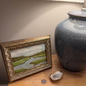 Original Marsh Watercolor Painting in Antique Style Frame